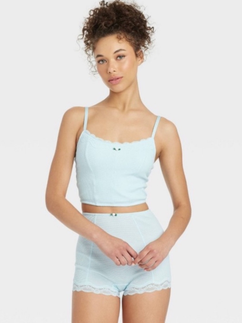 💕 Target Colsie Women's Waffle Brami And Boy Shorts Set Blue with Rose 💕